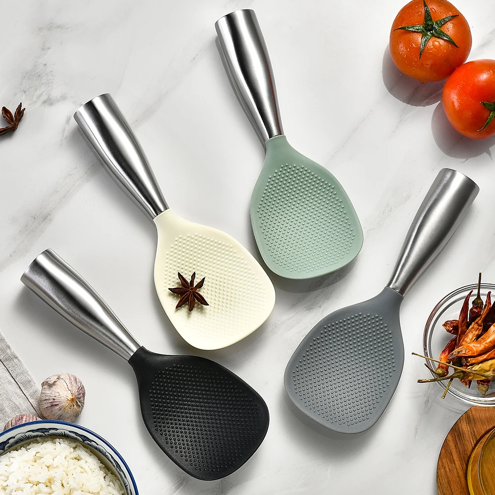 1Pcs Silikon Löffel Nicht-stick Kochen Löffel Anti-verbrühungen Topf Reis Hohe-temperatur-beständig Löffel langlebig Küche Gadgets
