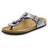 Zehentrenner LASCANA "Sandale, Pantolette, offener Schuh, Sommerschuh", Damen, Gr. 42, silber (anthrazit), Obermaterial: 100% Lederimitat. Futter: 100% Textilmaterial. Decksohle: 100% Rindsleder. Laufsohle: 100% Synthetik, metallic, glänzend,...