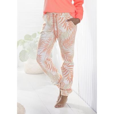 Sweatpants LASCANA, Damen, Gr. 32/34, N-Gr, orange (pfirsich gemustert), Sweatware, Obermaterial: 60% Baumwolle, 40% Polyester, gemustert, feminin, Basic lang, Hosen, Loungehose mit Allover-Druck, Loungewear Image
