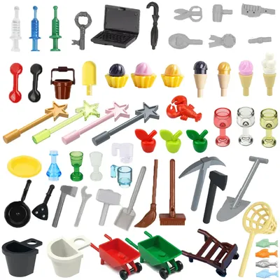 City Farmer Figures Building Blocks Syringe Medicine Chest Broom Umbrella Basin Telephone Computer Accessories Toys Kids J074