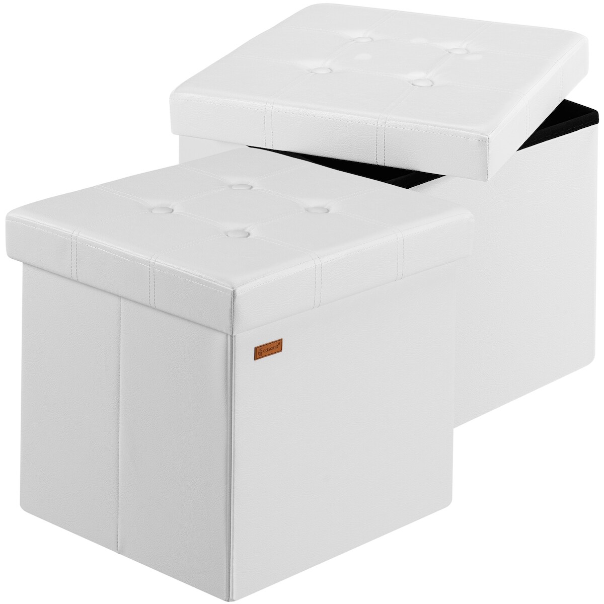 CASARIA® Faltbarer Sitzhocker mit Stauraum 2er Set Kunstleder Weiß Image