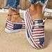 Women's Low Top Canvas Shoes, American Flag Pattern Round Toe Slip On Flat Shoes, Casual Walking Loafers For Independence Day