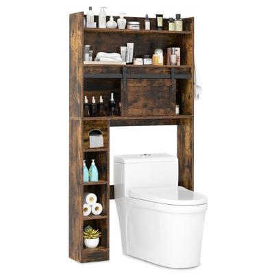 Costway Over The Toilet Storage Cabinet with Sliding Barn Door and Adjustable Shelves-Rustic Brown