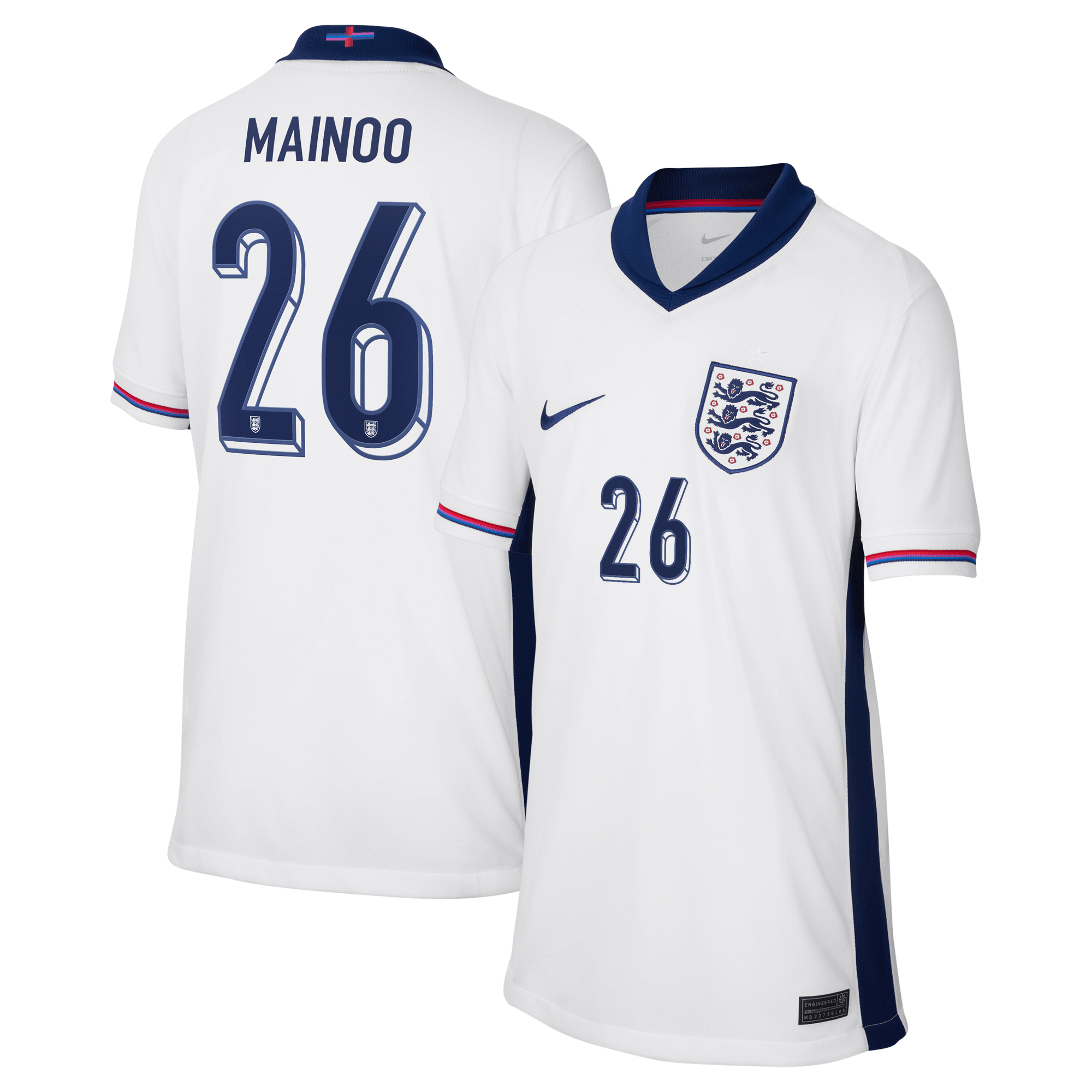 England Nike Stadion-Heimtrikot 2024 – Kinder mit Aufdruck Mainoo 26 Image