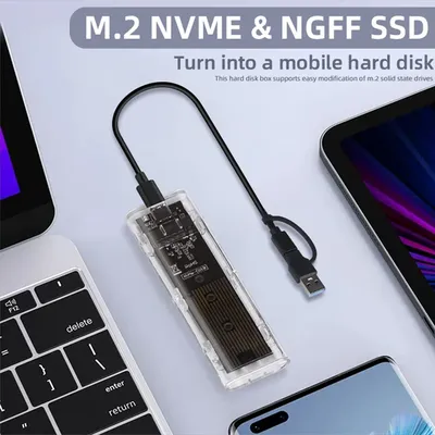 M.2 NVME PCIe NGFF SATA Dual Protocol SSD Case Clear USB Type C 10Gbps PCI-E M2 SSD Transparent