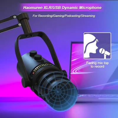 Haomuren XLR USB Dynamic Microphone for Podcasting Recording,PC Computer Streaming Gaming Mic With