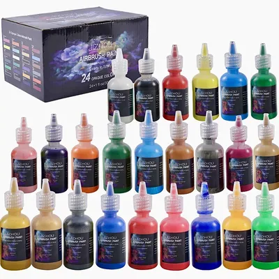 JIZHOU Airbrush Paint Set 24 Colors (30 ml/1 oz) Water-Based Acrylic Paint Kit for Hobbyist and