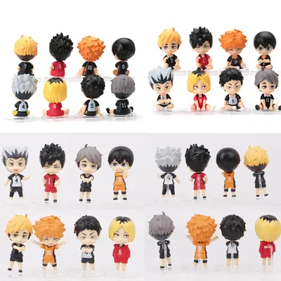 8 Pcs/Lot Haikyuu Q Ver. Volleyball Hinata Shoyo Sugawara Koushi Oikawa Tooru Model Figures Sitting