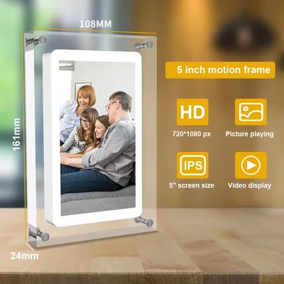 Acrylic Digital Photo Frame 5 Inch 1000mAh IPS Screen 4G Memory Volume button Speaker Type C Cut Gift for Loved Porta Retrato