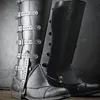Mittelalterlichen Viking Pirate Leder Bein Rüstung Steampunk Gothic Gamasche Motorrad Schuhe Stiefel
