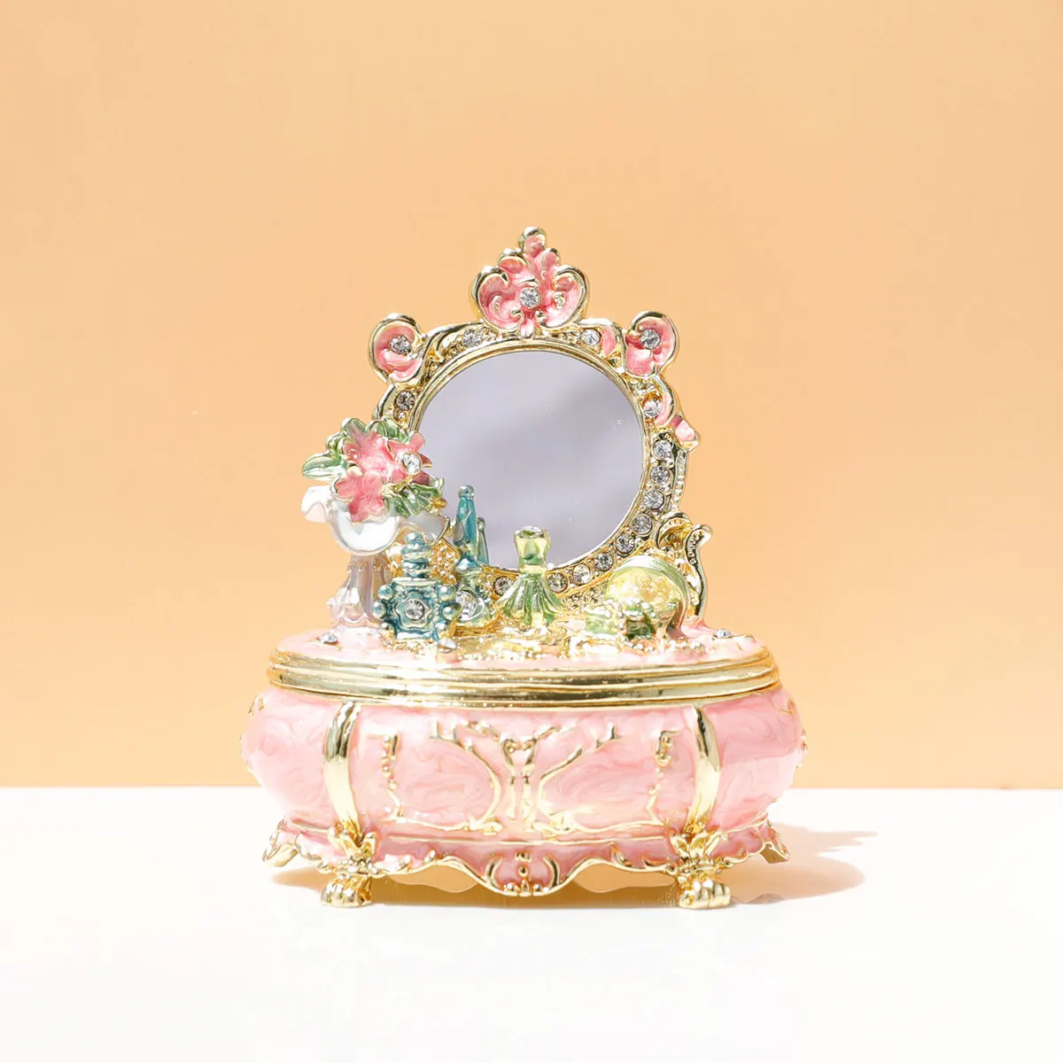 Blaue Schminktisch-Schmuckkästchen mit Scharnier, handbemalte Emaille-Figur zum Sammeln, einzigartiges Geschenk für die Inneneinrichtung