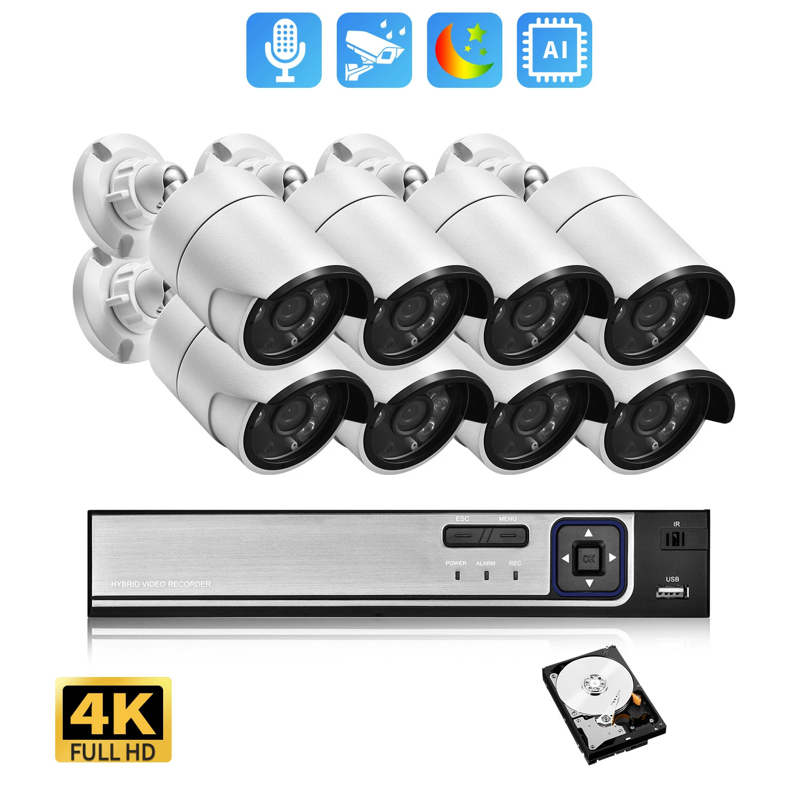 Gadinan 4/8ch 4k poe ultra fhd Vollfarb-Video überwachungs system 8mp h.265 nvr Audio IP Outdoor-Sicherheit CCTV-Kameras Kit-Set Image