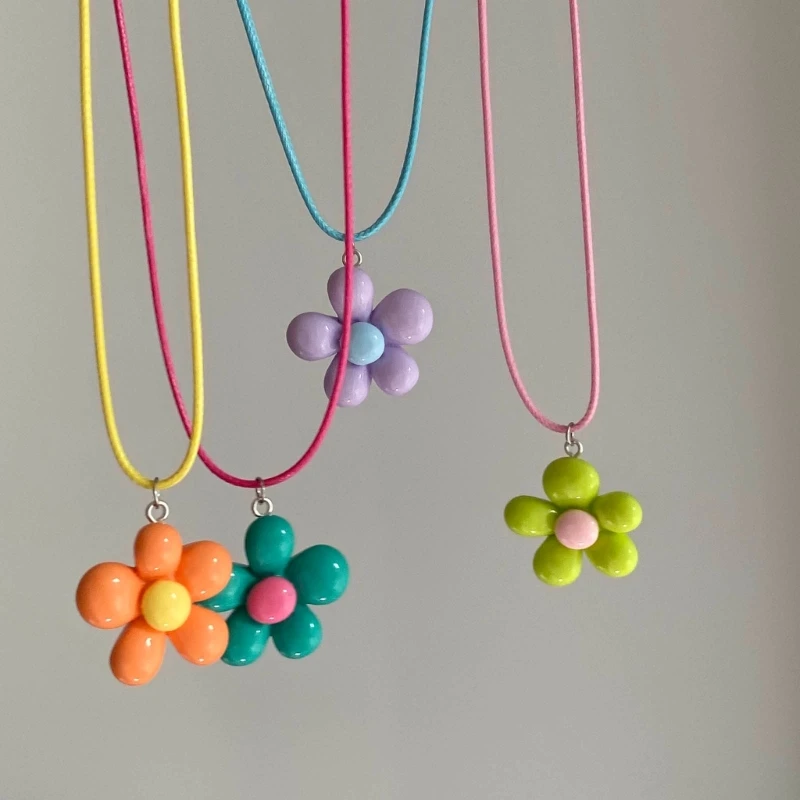 Dopamin-Blumen-Halskette, bunte Blumen-Anhänger-Halskette, Ketten-Halskette, Seil-Halskette, perfektes Geschenk für jugendliche Image