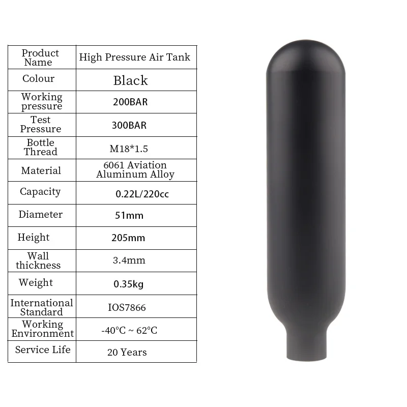 Hpa 2.2l 220cc Druckluft tank CO2-Flasche 200bar 3000psi Gasflasche Tauch station Cilindro Tauch aquarium Armaturen Image