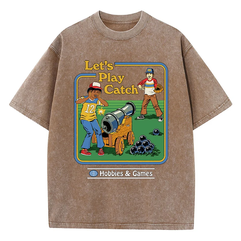 Let'S Play Catch Print Female Wash T-Shirt Sommer O-Ausschnitt T-Shirts Straße Hip Hop Distress Kleidung Atmungsaktive weiche Kurzarm