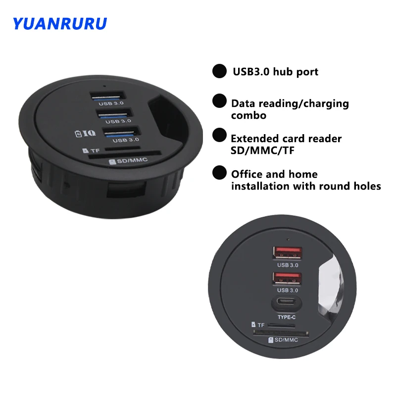 USB Hub USB 3,0 USB 2,0 Hub Desktop Tülle Typ C Port Hub Audio Mit SD/TF 3/4 Port montieren In Schreibtisch Mit Power Adapter 5V 2A Image