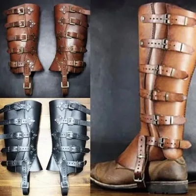 Mittelalterliche Renaissance-Scheiben, Stiefel, Schuhe, Überzug, Leder, Beinschutz, Rüstung, Larp, Wikinger, Krieger, Ritter, Cosplay-Kostüm für Männer und Frauen Image