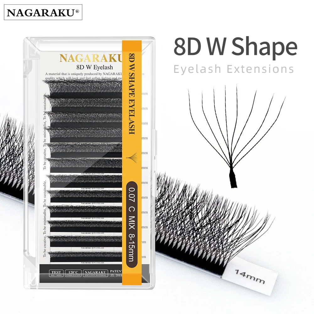 NAGARAKU 8D W-Form, großes Bündel, Wimpernverlängerung, vorgefertigte Fächerwimpern, superweiche, volle, dichte Wimpern Image