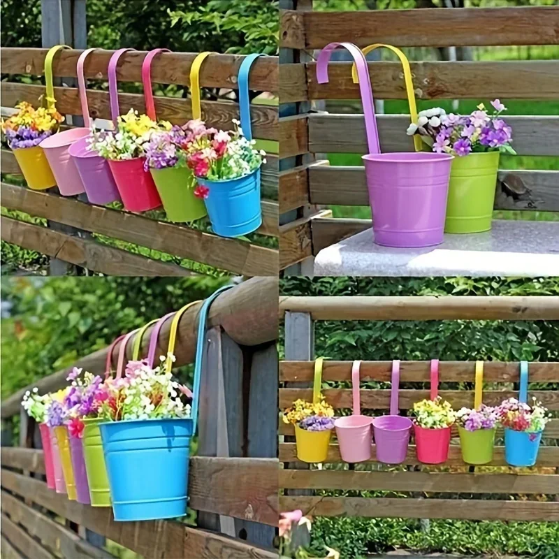 10 teile/satz Eisen Pastoral Balkon Töpfe Pflanzer Wandbehang Metall Eimer Blumen halter Vase Blumentopf Garten Dekoration liefert