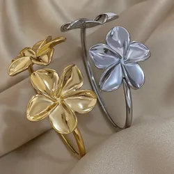 Mode Eröffnung Doppel blumen Edelstahl Armbänder Armreifen für Frauen Manschette Armband stapelbar wasserdicht Schmuck Geschenke