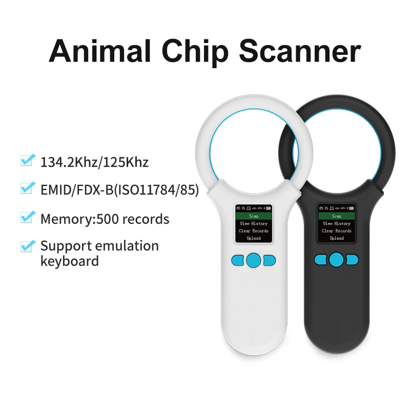 Tier-Chip-Scanner, 134,2 kHz, 125 kHz, Haustier-Mikrochip-Leser, 500 Aufzeichnungen, Speicher, Tier-Tag-Leser Image