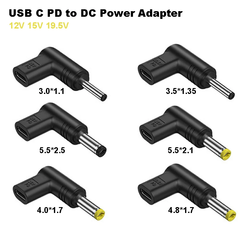 12V 15V 19,5V USB C Typ C PD zu DC Power Adapter Universal 3,5*1,35 5,5*2,5mm DC Jack Stecker Stecker für Router Tablet Kamera Image