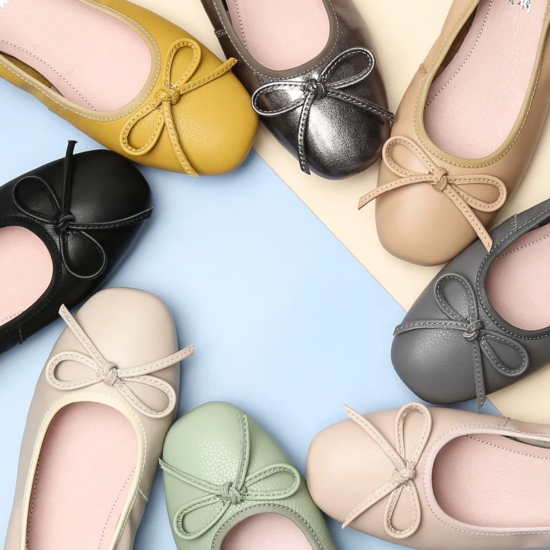 Fahr schuhe bequeme Leder weiche Sohlen Mutter Schuhe Frühling und Herbst große Damen Einzels chuhe flache Bohnen Schuhe Step-In