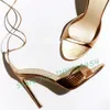 Gold Schlange Leder Sandalen Frauen zarte Wickel gurte offene Zehen glänzende Schuhe Sommer Damen neuesten schlanken Zehen riemen Sandalen