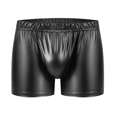 Sexy Herrenunterwäsche Kunstleder Shorts Badehose Wet-Look Pouch Briefs Homme Beach Board Unterhose Bulge Pouch Höschen
