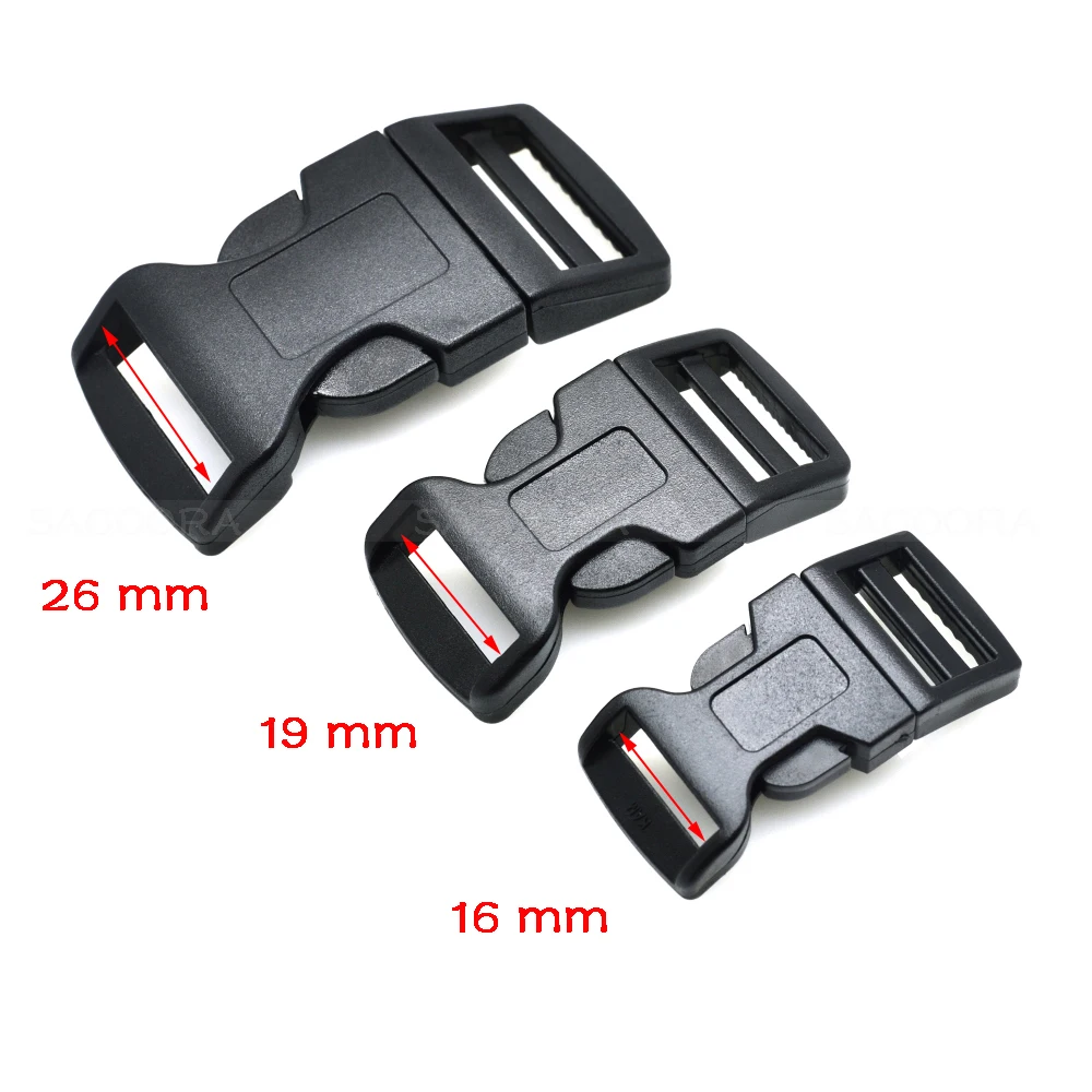 5/8 Zoll 3/4 Zoll 1 Zoll konturierte seitliche Entriegelungsschnallen für Paracord-Überlebensarmbänder/Hundehalsband, Schwarz Image