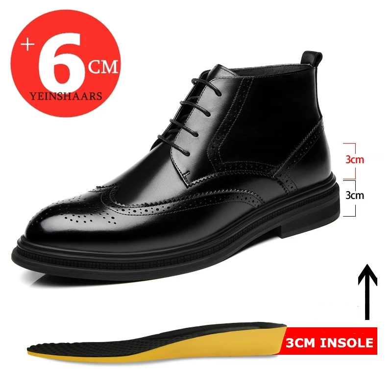 Herbst Winter Mann Plattform Stiefel Warme Höhe Zunehmende Stiefel Männer Brogues Leder Schuhe Hohe Ferse Schuhe Männlichen Aufzug Stiefel