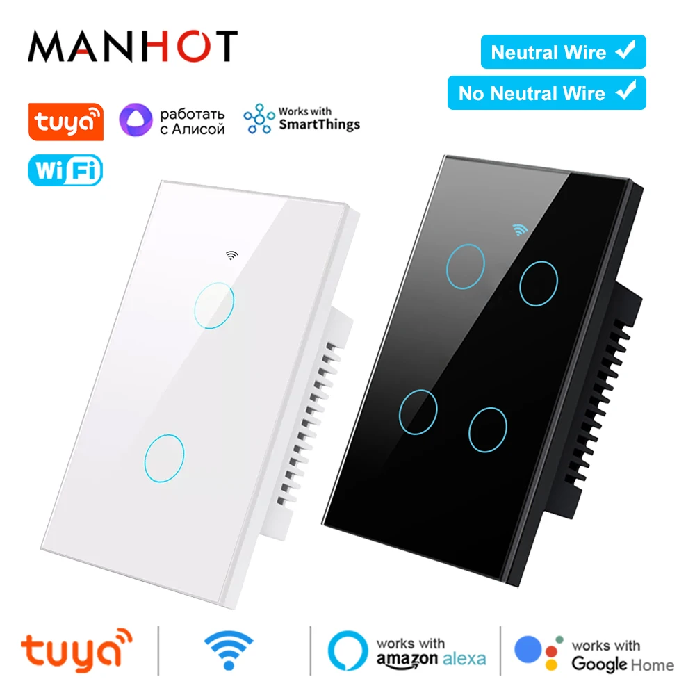 Tuya wifi us smart switch kabel/kein neutrales kabel 1/2/gang handy fernbedienung sprach steuerung timing google assistent alexa voice Image