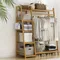 Wooden Clothing Garment Rack With Shelves Floor Clothes Hanging Rack Stand For Kids Adults Cloth