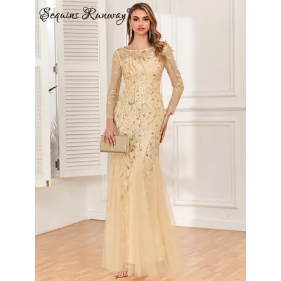 Sexy vintage Maxi Sequin cocktail Dress bridesmaid Prom Dresses for Women Casual Party Long sleeve club Bodycon Dress vestidos