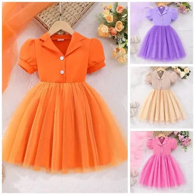 Princess Dress Kids Girl Clothes Short Sleeve 3 4 5 6 7 Years Old Summer Cute Fashion Solid Color