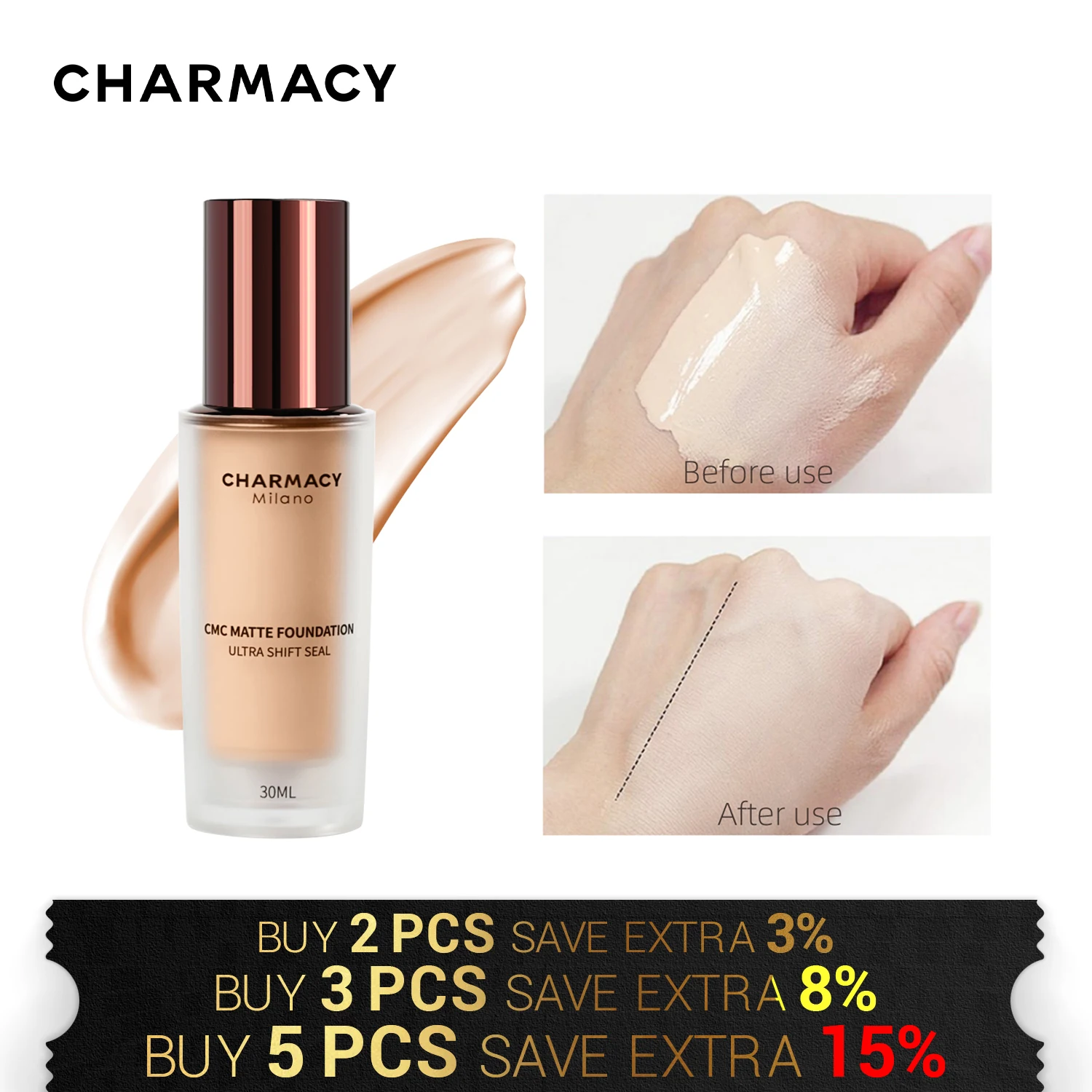CHARMACY Foundation Makeup Base Liquid Concealer trucco professionale controllo dell'olio a lunga durata fondotinta liquido opaco cosmetici
