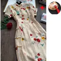 Qipao Women 2024 New Vintage Chinoiserie Young Temperament Print Cheongsam esame di ingresso estivo per College di media lunghezza
