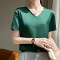 T-shirt con scollo a V con bretelle in seta di simulazione estiva da donna Top oversize ampio tinta