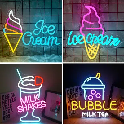 Ice Cream Shaped LED Signs USB Letter Sign for Cafe Drink Bar Business Ice Cream Shop Suitable Ice