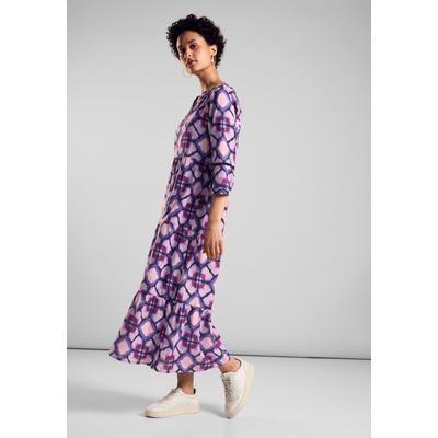Midikleid STREET ONE, Damen, Gr. 34, EURO-Größen, lila (bellflower lila), Web, 100% Baumwolle, bedruckt, casual, gerade Midi, Rundhals, 3/4-Ärmel Bündchen, Kleider, aus 100% Baumwolle Image