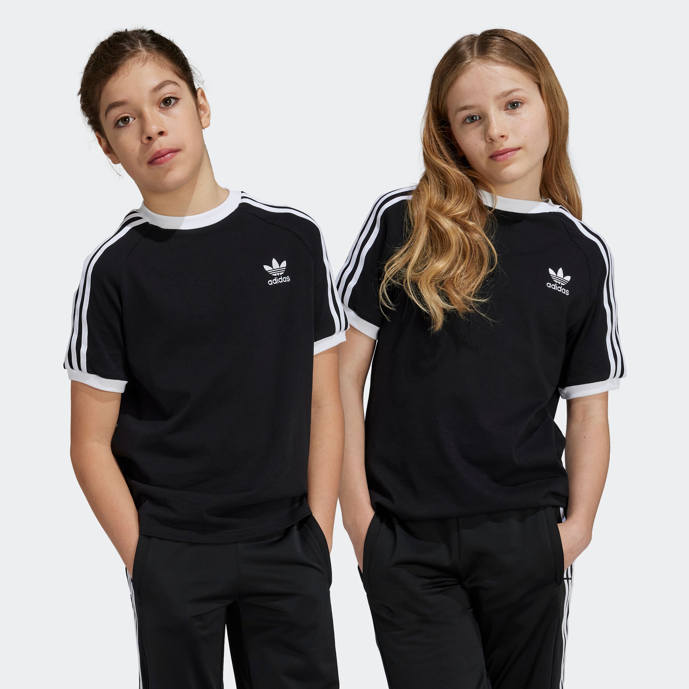 T-Shirt ADIDAS ORIGINALS "3 STRIPE TEE", Kinder, Gr. 170, schwarz-weiß (schwarz, weiß), Obermaterial: 100% Baumwolle, Sportlich, Rundhals, Shirts, drei Streifen Shirt für Kinder Image