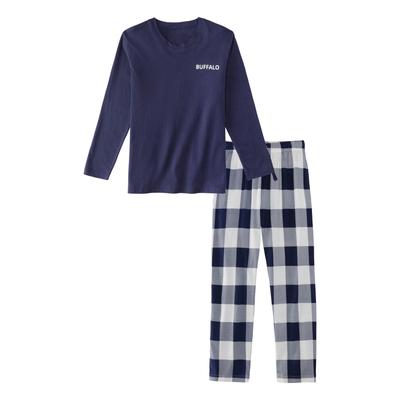 Pyjama BUFFALO, Kinder, Gr. 170/176, navy, sanftes weiß kariert, Jersey, Obermaterial: 100% Baumwolle, kariert, Basic, bequem lang, Rundhals, Kurzarm abgesteppte Kante, Homewear-Sets, Schlafanzug im coolen Karolook Image