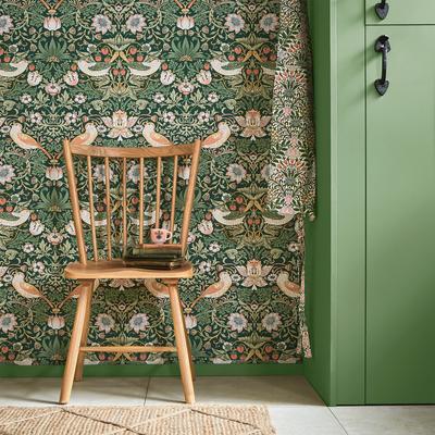 Vliestapete "Strawberry Thief", grün, B:0,52m L:10m, Vlies, WILLIAM MORRIS AT HOME, Tapeten, Design Tapeten Image