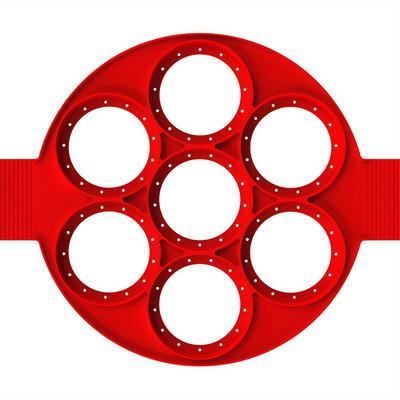 TEMU Versatile Silicone Pancake Maker - 7 Unique Shapes, Nonstick Baking & Egg Ring For Cooking, Red Kitchen Gadget Image