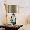 lampe de table led possini euro design lampe de chevet côtière 68cm de haut en céramique bleu vert tourbillon glaçure abat-jour ovale neutre pour salon chambre chevet