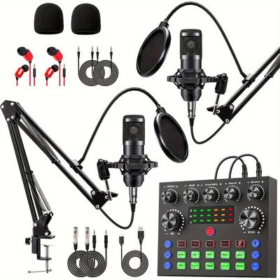 Podcast Equipment Bundle For 2person, V8s Audio Interface With All In 1 Live Sound Card And Bm800 , Podcast Microphone, Perfect For Recording, Broadcasting, Live Streaming