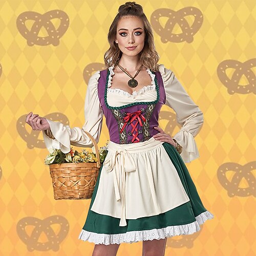 Halloween Oktoberfest Kleid Dirndlbluse Dienstmädchen Bayerisch Deutsch München Wiesn Damen Stoff im traditionellen Stil Oberteil Kleid Schürze Image