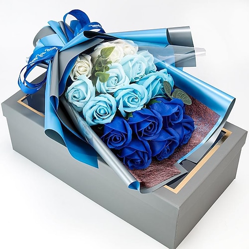 Weihnachtsgeschenke für Frauen Mama Sie Geschenke zum Internationalen Frauentag 18 Rosen Seifenblasenstrauß Geschenkbox Qixi Valentinstag Geschenk Fake Blumen Weltfrauentag Muttertagsgeschenke für Image