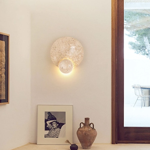 Wandlampen aus Stein, runde Design-Wandleuchte, moderne LED-Wandlampen für den Innenbereich mit 3 Helligkeiten, Wandlampen für Schlafzimmer, Wohnzimmer, Flur, Küche, 110–240 V Image