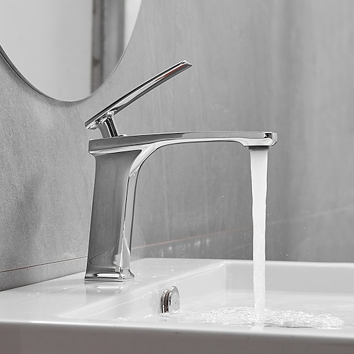 Waschbecken Wasserhahn - klassisch / Wasserfall Nickel gebürstet / galvanisiert / lackiert Centerset Einhebelmischer mit einem Loch Image